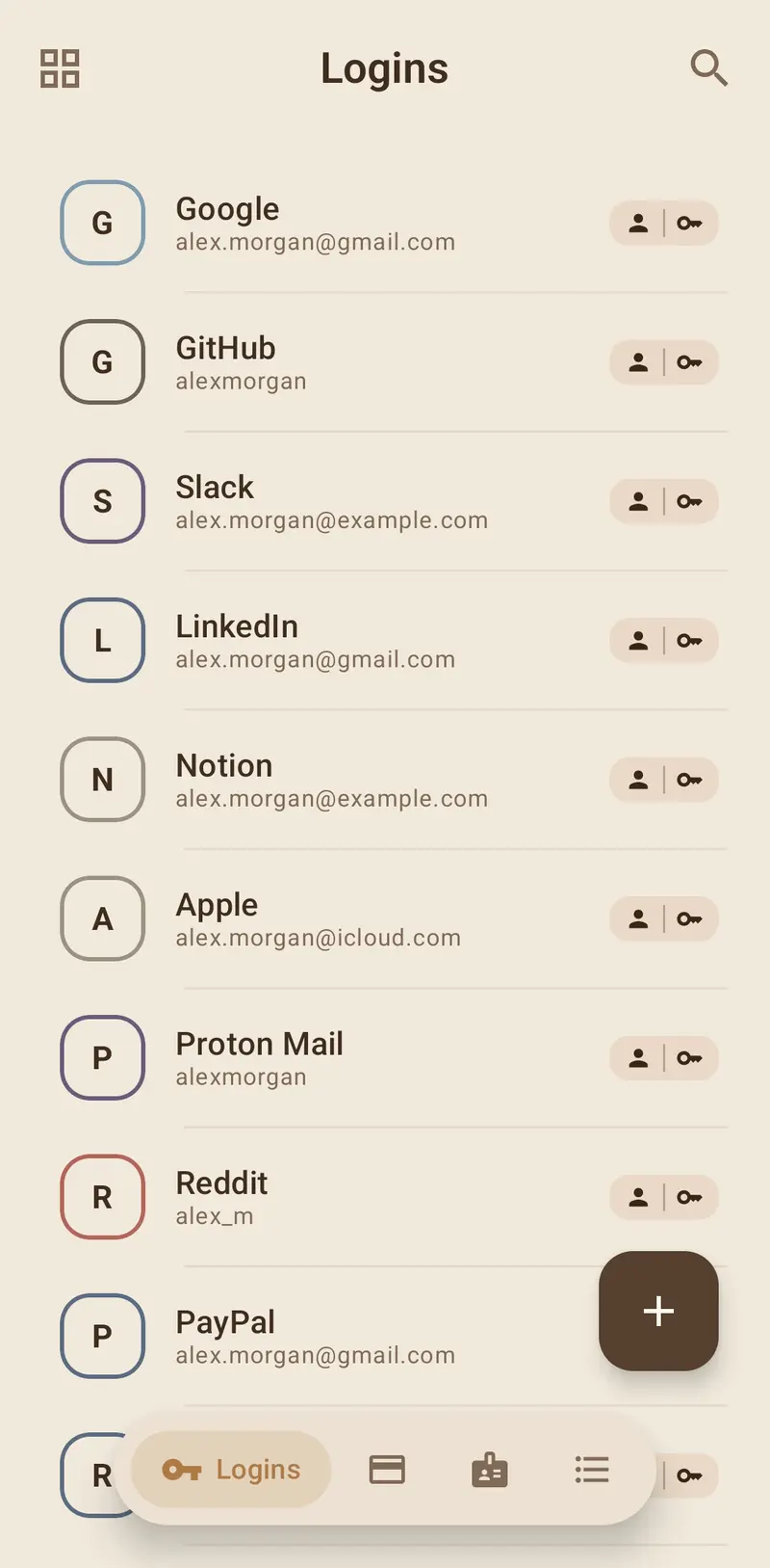 Logins list